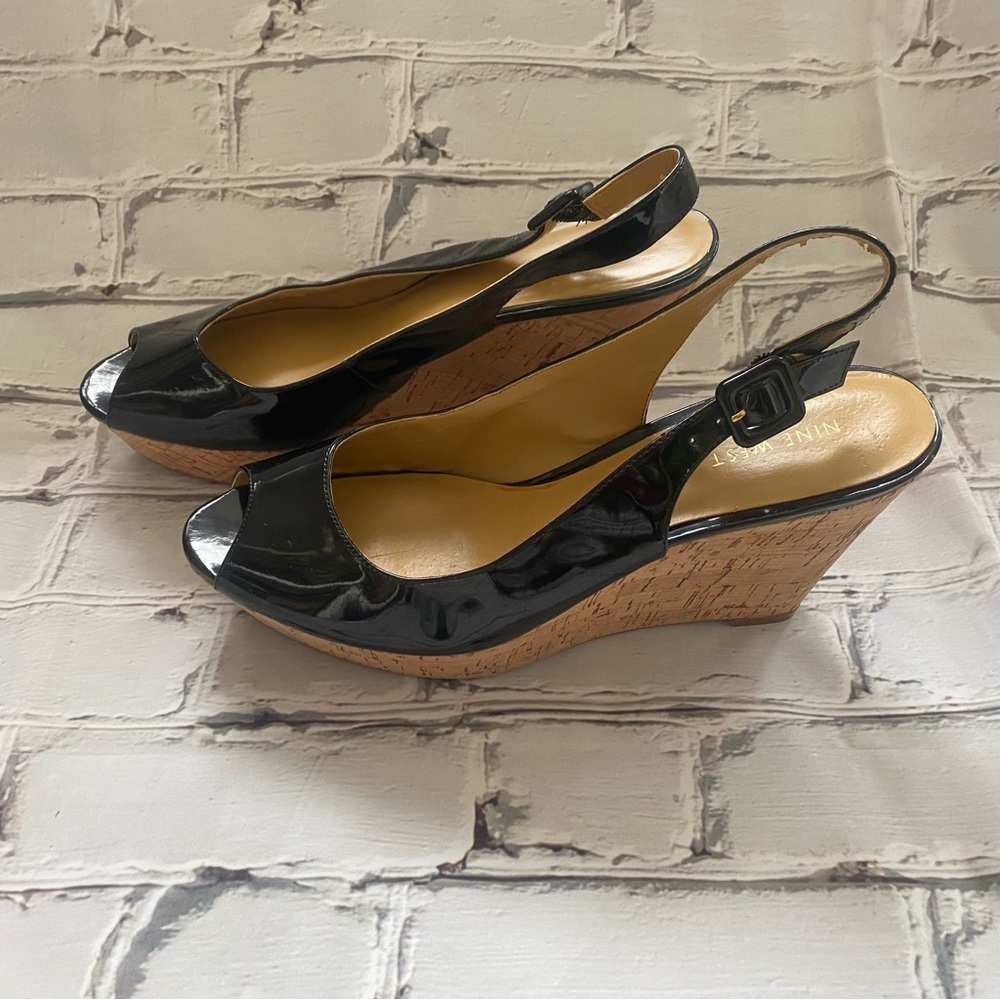 Black Patent Nine West Cork Wedge Platform Shoes